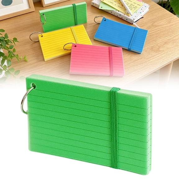 Lined Index Cards 3x5, Flash Cards with Ring,Ruled Note Cards with PP Cover & Elastic Strap,for Studying Vocabulary, Office, Home(Green)