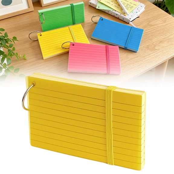 Lined Index Cards with Ring 5x3in Study Flashcards PP Cover Yellow
