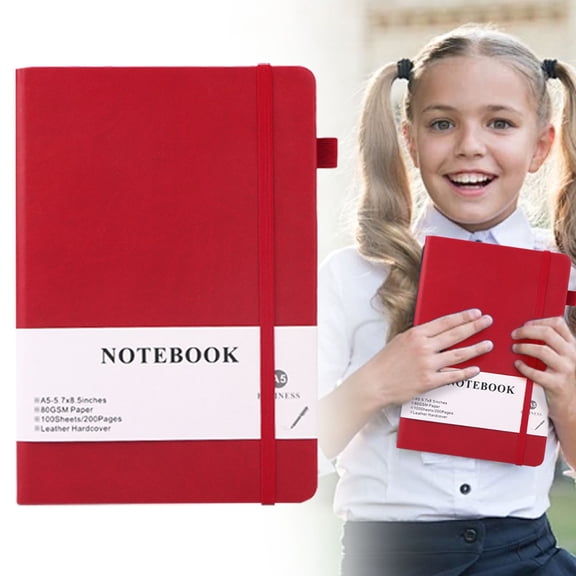 Lined Journal Notebook, 192 Numbered Pages, A5 Medium Size (5.7" x 8.3"), Red
