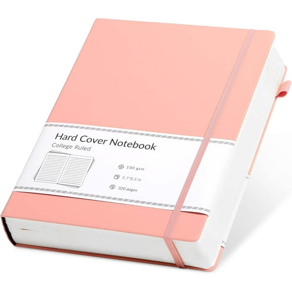 Lined Journal Notebook, 200 Pages College Ruled Notebook, 80 Gsm Paper Thick Journal, A5 Hardcover Leather Journals for Writing Women Men-PinkLined A5