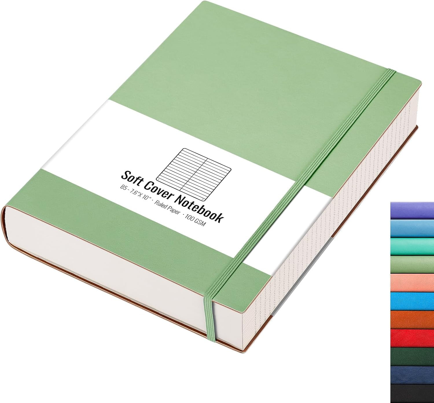 Lined Journal Notebook - 320 Numbered Pages Leather Journal for Women, 100gsm Thick College Ruled Paper, Large B5 Softcover Journal for Writing Work School, 7.6'' X 10''-LightGreen