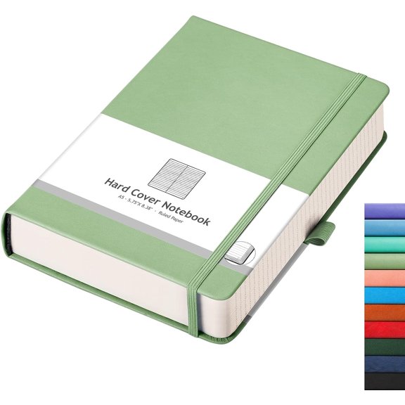 Lined Journal Notebook, 320 Numbered Pages Thick Journal for Women, A5 Notebook College Ruled, 100gsm Thick Paper, Faux Leather Hardcover, for Writing Work, 5.75'' X 8.38''-LightGreen