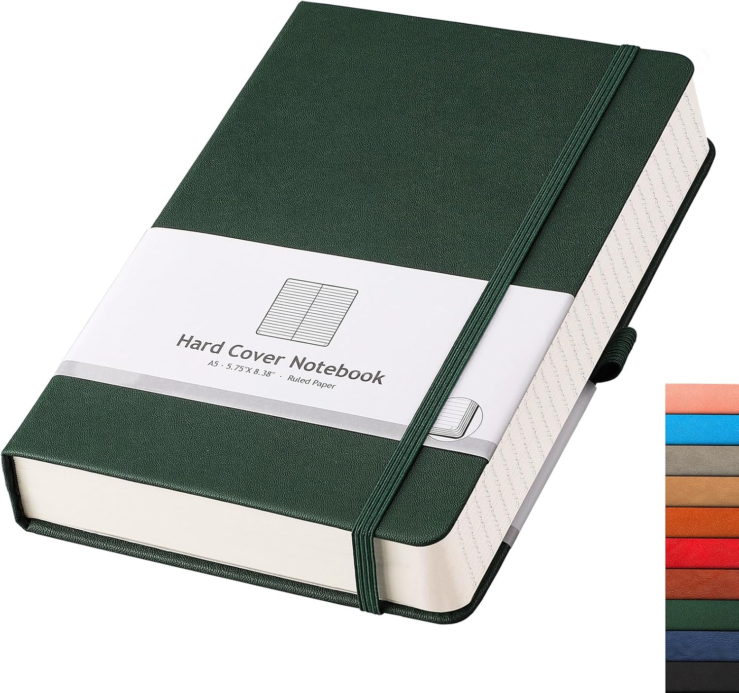 Lined Journal Notebook - 320 Numbered Pages Thick Journal for Women A5 Notepad College Ruled, 100gsm Paper, Leather Hardcover, for Men Writing Work Office School, 5.75'' X 8.38''-Green