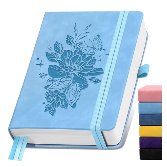 Lined Journal Notebook, 365 Pages, A5 Leather Journal for Writing, Hardcover Notebook with 100GSM Thick Paper, College Ruled, Daily Journal for Women & Men, Travel, Work, School, Note Taking, Blue
