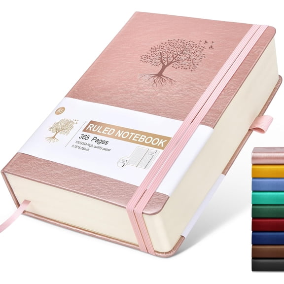 Lined Journal Notebook -365 Pages A5 Thick Journals for Writing Ruled Notebook, Pink Hardcover Leather Journals for Women Men, Daily Journal Notebook for Work, Note T ( 5.75'' X 8.38'' Rose Gold)