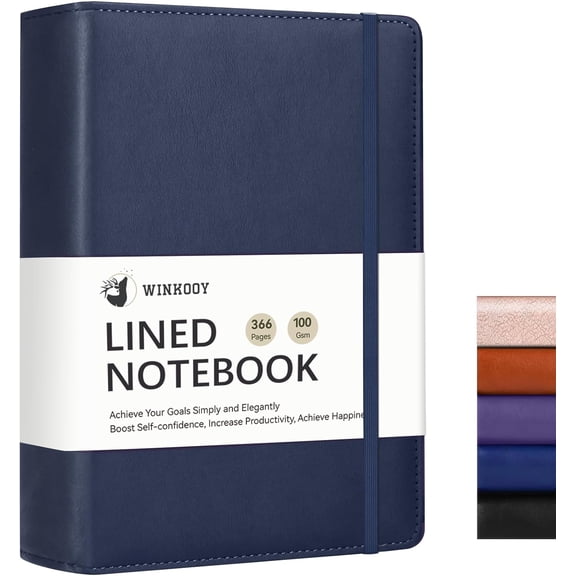 Lined Journal Notebook, 366 Pages, 100Gsm Leather Hardcover Journals for Writing Thick A5 College Ruled Classic Notebook with Pen Loop, Daily Journal for Women Men Travel Business Work Office