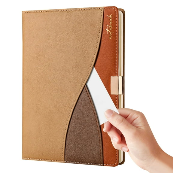 A5 Lined Dated Journal Notebook, 200 Pages Hardcover Leather Diary with Pocket for Women Men Office Work (Brown, 100 GSM Thick Paper)