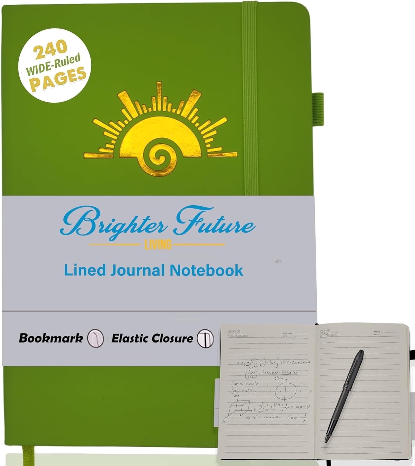 Lined Journal Notebook – A5 Faux Leather Hardcover | 240 Ruled Pages | Writing, Travel, Business, School | Journal for Women & Men – Great Gift for Teachers & Graduates (Green)