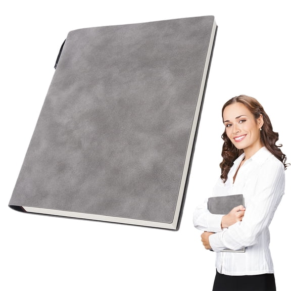 Lined Journal Notebook, Leather Hardcover Notebooks, A5 College Ruled Thick Classic with Pen Loop Notebook Journals for Writing, for Women Men Office School, 5.75'' X 8.38'', Light Ashy