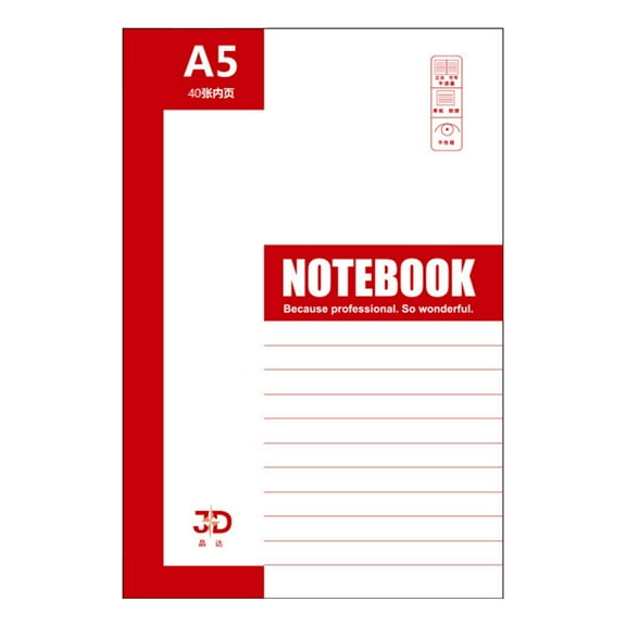 Lined Journal Notebook, (Red), 40 Pages, A5 Size 5.5 in x 8.3 in - 100 GSM Thick Paper – Hardcover Journaling Notebook for Work, Study & Note Taking