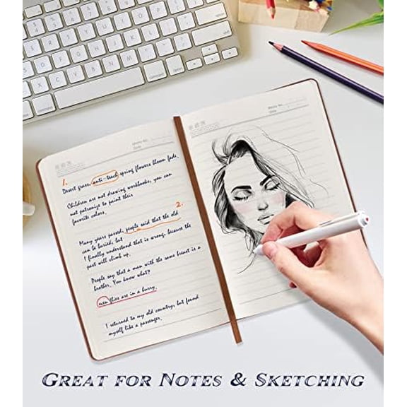 Lined Journal Notebook for Women Men,256 Pages A5 Hardcover Leather Journals for Writing,Travel,Business,Work & School,College Ruled Notebooks for Note Taking,Diary Notepad 5.7"8.3"(Brown)