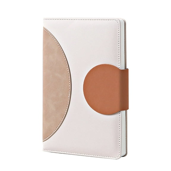 Bullet Lined Journal Notebook for Women, PU Leather Hardcover Notepad with Double Buckle, A5 200 Pages 100 GSM, Beige, Brown