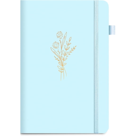 Lined Journal Notebook for Women Cute Leather Journaling Notebooks for Writing 192 Pages A5 Hardcover Aesthetic Floral Diary, 5.7 x 8.3 in, Blue