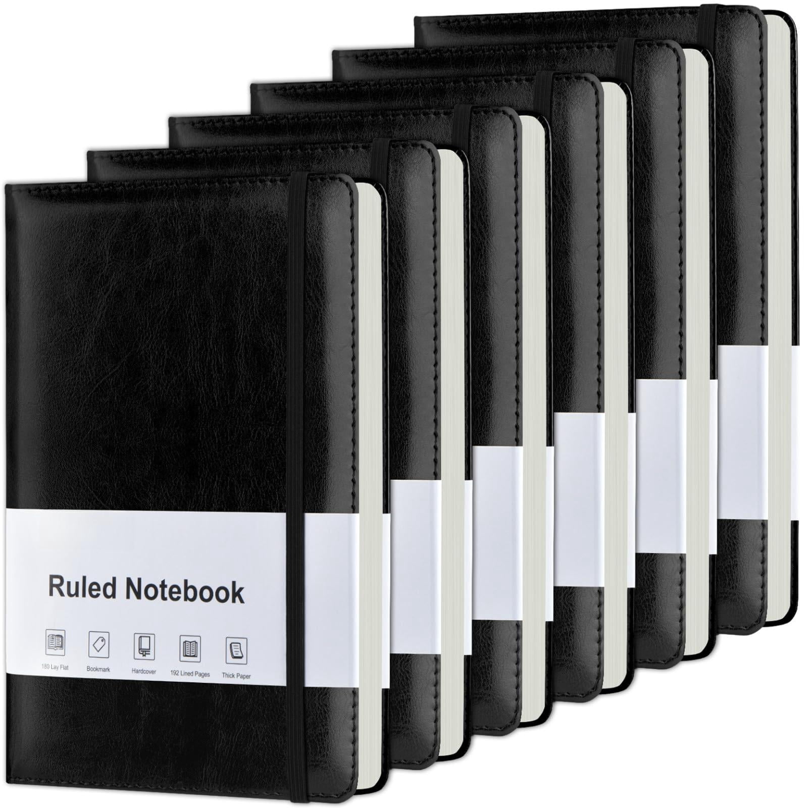 Lined Journal Notebooks For Work  5.5x8.3 In 192 Pages Hardcover Leather A5 Journals Writing Diary & Travel College Ruled Journaling School Office Home (black*6)
