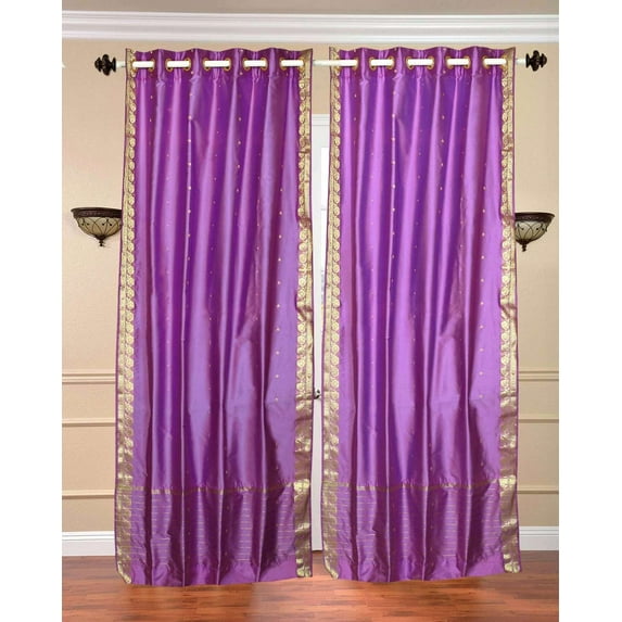 Lined-Lavender Ring Top Sheer Sari Curtain / Drape - 43W x 96L - Piece