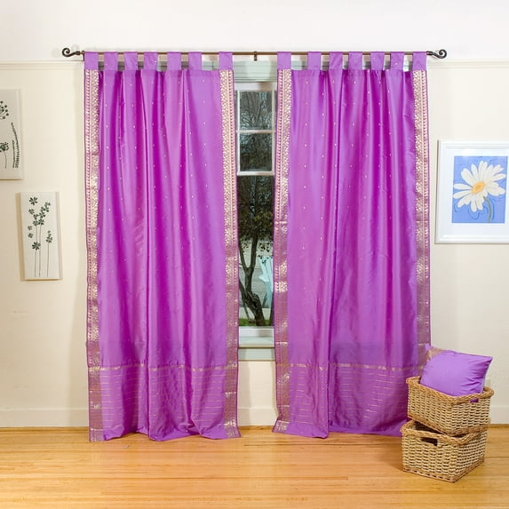 Lined-Lavender Tab Top Sheer Sari Curtain Drape Panel - 60W x 96L - Pair