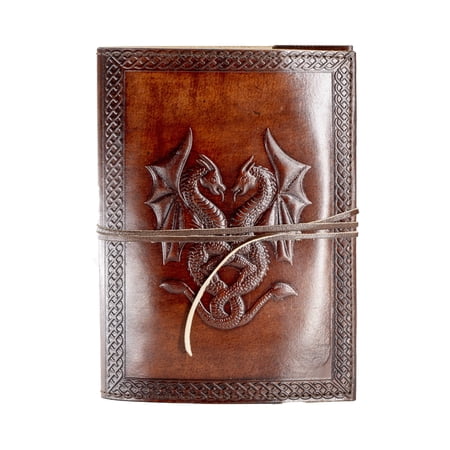 Lined Leather Journal Refillable Paper 7 x 5 inch Double Dragon Handmade Leather Journal/Writing Notebook Diary/Bound Daily Notepad for Men & Women Medium, Writing pad Gift for Artist craft pages