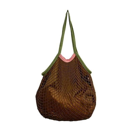Lined Mesh Shopping Bag, Colorful Beach Tote, Heavy Duty Handheld Grocery Bag for Daily Use, Foldable Market Tote, Reusable Produce Bag for Shopping​, Brown
