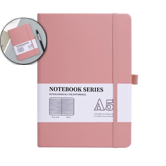 Lined Notebook Journal for Women Men 200 Pages A5 Hardcover Leather with Pen Holder, Journals for Work Note Taking Travel(Pink)