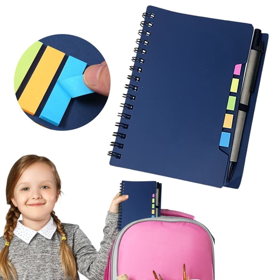 Lined Notebook With Pen & Sticky Tabs, 60 Sheets, Blue
