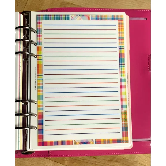 Lined Notes Lists Plaid Two Sided Dashboard For Use With Filofax A5