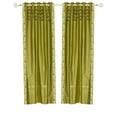 thumbnail image 1 of Lined-Olive Green Hand Crafted Grommet Sheer Sari Curtain Drape -43Wx120L-Piece, 1 of 2
