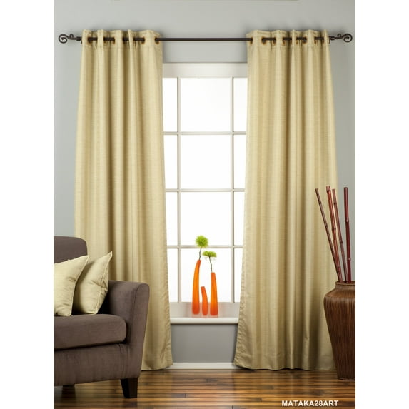 Lined-Olive Green Ring Top Matka Raw Silk Curtain / Drape - 60W x 96L - Piece