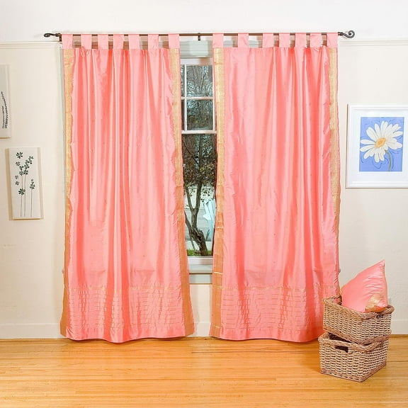 Pink  Tab Top  Sheer Sari Curtain / Drape / Panel   - 80W x 108L - Pair