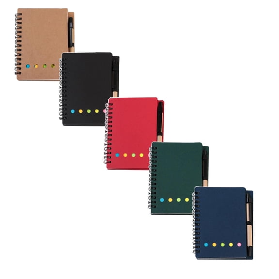 Lined Pocket Notebook with Pen and Colorful Sticky Index Tabs, Small Notepad with Divider Flags, 60 Sheets, Set of 5 with 5 Pens
