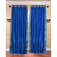 thumbnail image 1 of Lined Ring Top Sari Curtains 43" W X 96" L matching tiebacks- Handcrafted Blue Indian Drapes Unlined for light & airy ambience Perfect for Living/Bedroom/Dining Room Sold in Pairs, 1 of 6