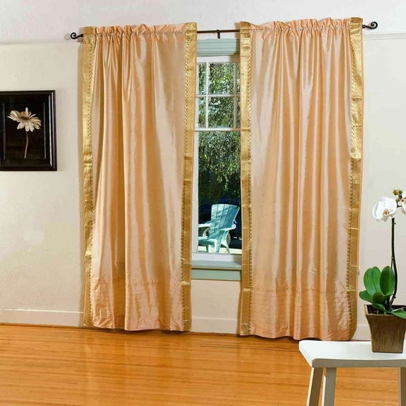 Lined Rod Pocket Sari Curtains 43"W x 96"L matching tieback Handcrafted Gold Indian Drapes with Lining Offering Enhanced Privacy and Insulation Perfect for Living/Bedroom/Dining Room Sold in Pairs
