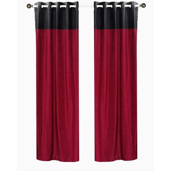 Lined-Signature Burgundy and Black ring top velvet Curtain Panel-43Wx108L-Piece