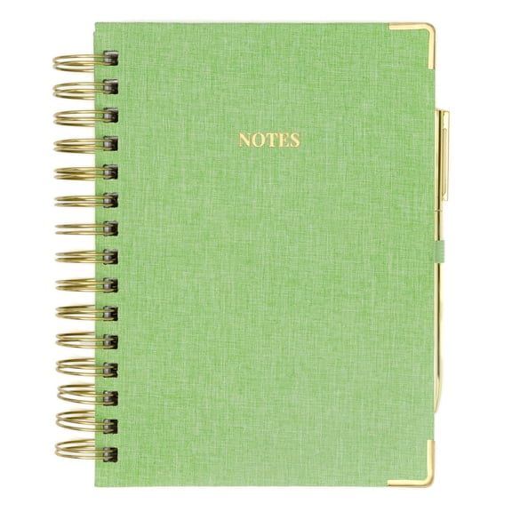 Lined Spiral Journal Linen Hardcover Notebook With Matching Gel Pen 252 Pages 8 In X 5 - 100 Gsm Paper For Home Office Notes & Gifts (green)