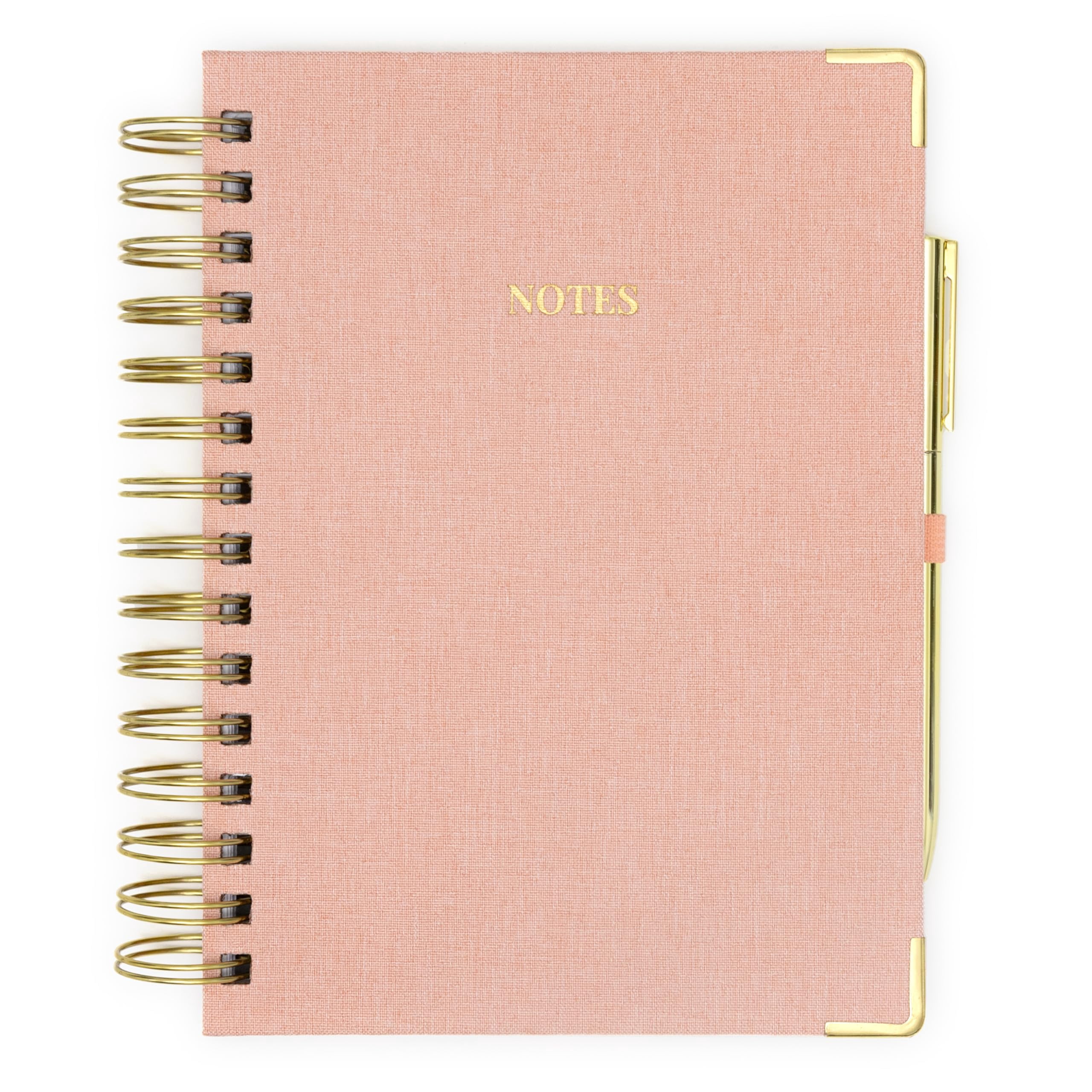 Lined Spiral Journal  Linen Hardcover Notebook With Matching Gel Pen 252 Pages 8 In X 5 - 100 Gsm Paper For Home Office Notes & Gifts (pink)