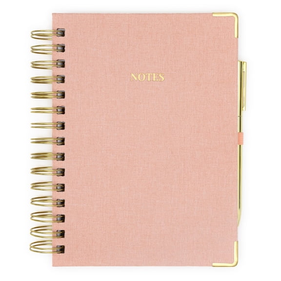 Lined Spiral Journal Linen Hardcover Notebook With Matching Gel Pen 252 Pages 8 In X 5 - 100 Gsm Paper For Home Office Notes & Gifts (pink)