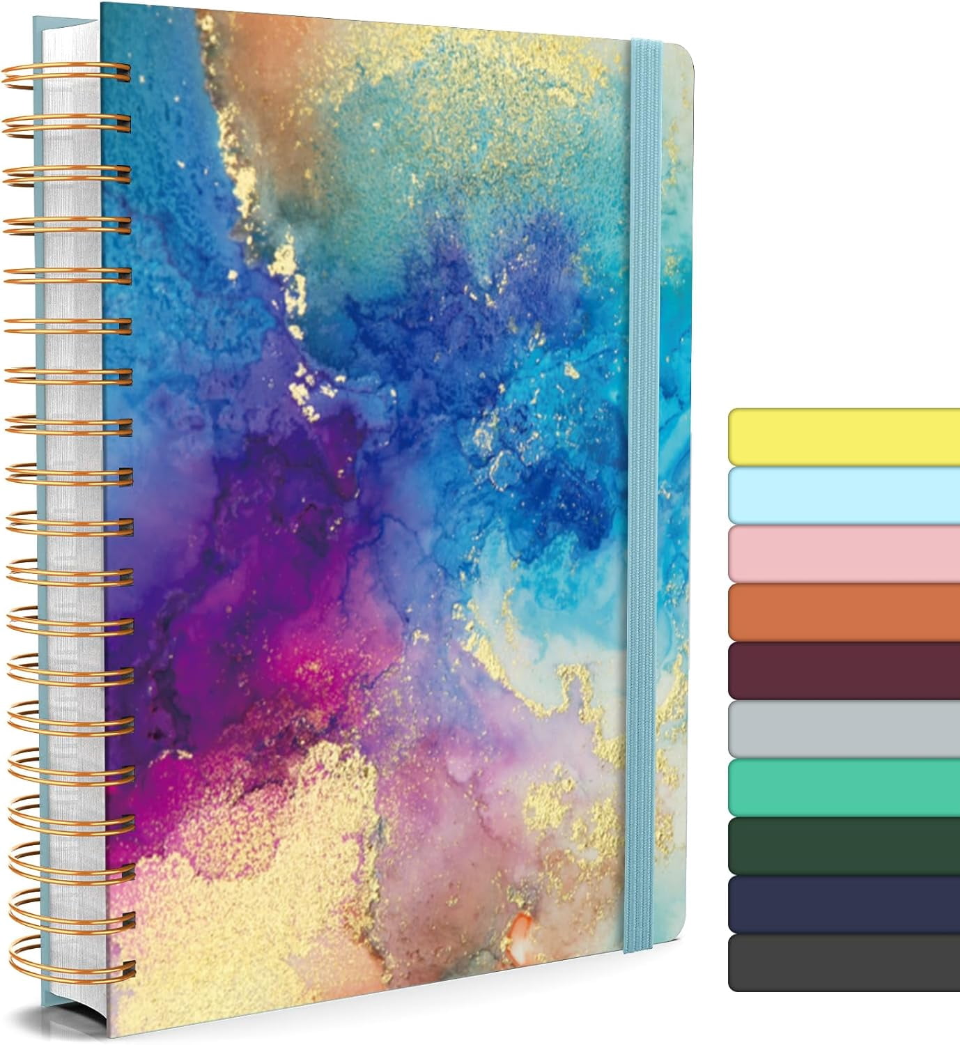 Lined Spiral Journal Notebook with 300 Numbered Pages, B5 College Ruled Thick Journals for Writing with 100GSM Paper, Hardcover Notebooks with Contents for Work, School, Women Men, Blue Marble
