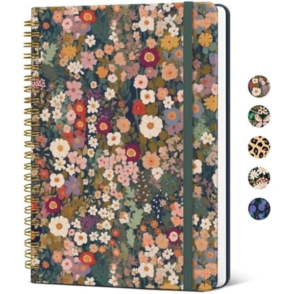 Lined Spiral Journal Notebook for Women, A5 Cute College Ruled Hardcover Notebook for Work & Note Taking, Pretty Journal for Writing, 140 Pages, Flower Garden