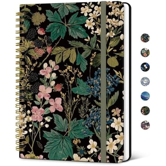 Lined Spiral Journal Notebook for Women, A5 Cute College Ruled Hardcover Notebook for Work & Note Taking, Pretty Journal for Writing, 140 Pages, Forest Botanica