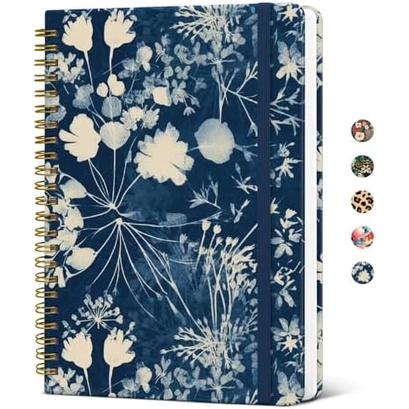 Lined Spiral Journal Notebook for Women, A5 Cute College Ruled Hardcover Notebook for Work & Note Taking, Pretty Journal for Writing, 140 Pages, Rustic Bloom