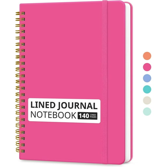 Lined Spiral Journal Notebook for Women & Men, 140 Pages, College Ruled Hardcover Notebook for Work & Note Taking, Journals for Writing, A5(6"x8") - Berry Pink