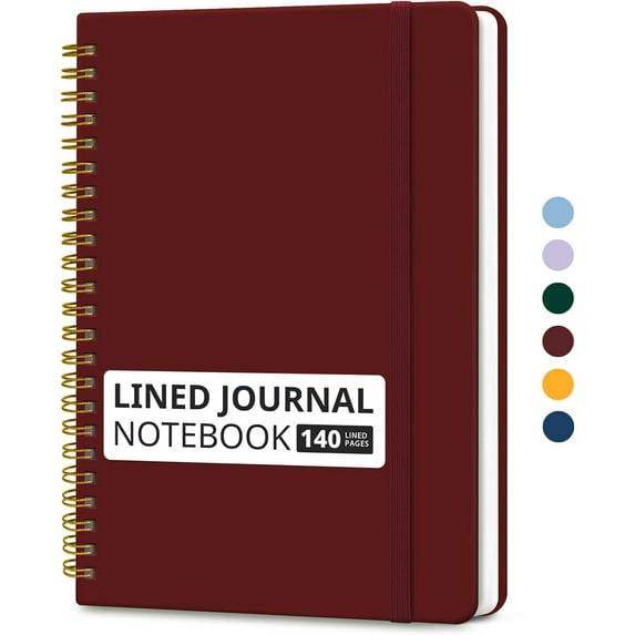 Lined Spiral Journal Notebook for Women & Men, 140 Pages, College Ruled Hardcover Notebook for Work & Note Taking, Journals for Writing, A5(6"x8") - Burgundy