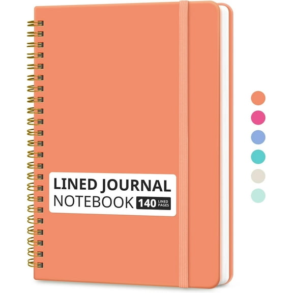 Lined Spiral Journal Notebook for Women & Men, 140 Pages, College Ruled Hardcover Notebook for Work & Note Taking, Journals for Writing, A5(6"x8") - Coral