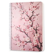 Lined Spiral Notebook College Journal Notebook,100 Pages,5.71x 8.26 inch Ruled Paper Double-Wire for Study and Notes - Pink Cherry Flowers Blossom