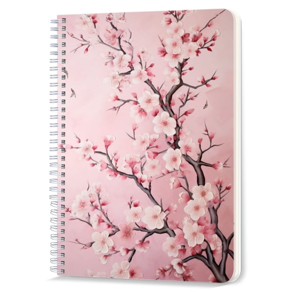 Lined Spiral Notebook College Journal Notebook,100 Pages,5.71x 8.26 inch Ruled Paper Double-Wire for Study and Notes - Pink Cherry Flowers Blossom
