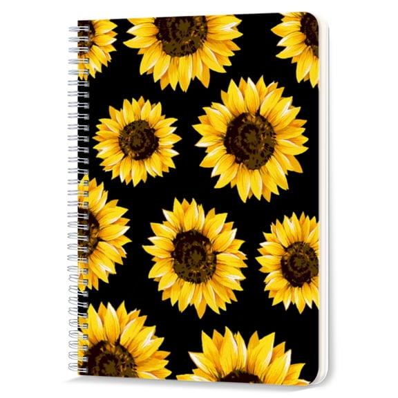 Lined Spiral Notebook College Journal Notebook,100 Pages,5.71x 8.26 inch Ruled Paper Double-Wire for Study and Notes - Sunflower