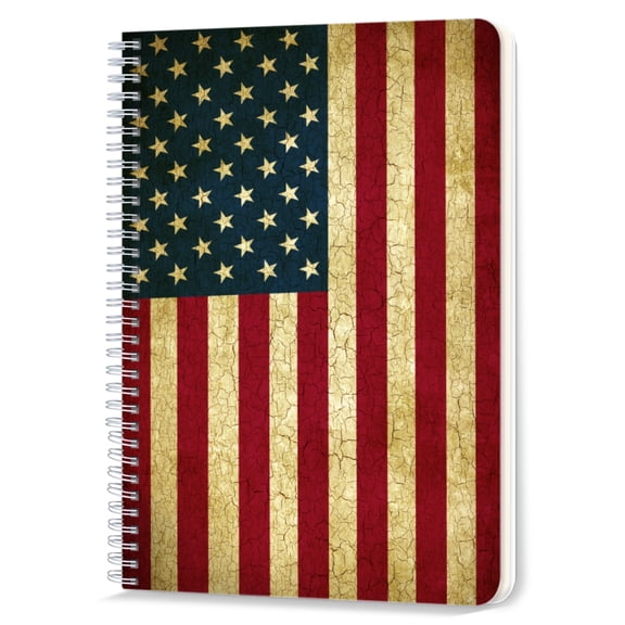 Lined Spiral Notebook College Journal Notebook,100 Pages,5.71x 8.26 inch Ruled Paper Double-Wire for Study and Notes - Vintage America Flag