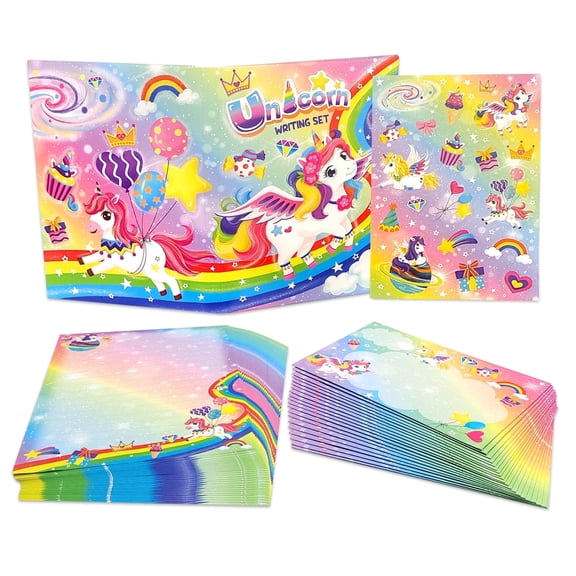 Unicorn Lined Stationary Paper and Envelopes Set for Girls Writing Paper 30 Sheets + 20 Envelopes, 8.3 x 5.9 Inch