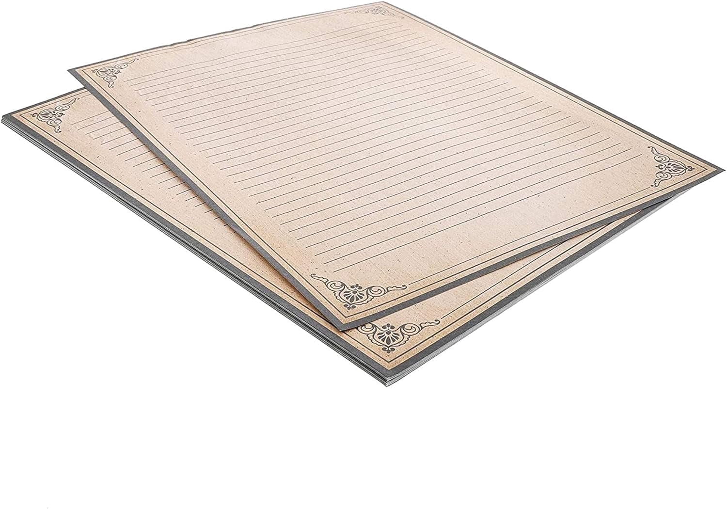 Lined Stationery Paper - 8.5 x 11 In, Brown, 96 Sheets - Paper & Inkjet & Laser Printer Compatible - Antique Border & Aged Lined Sheets