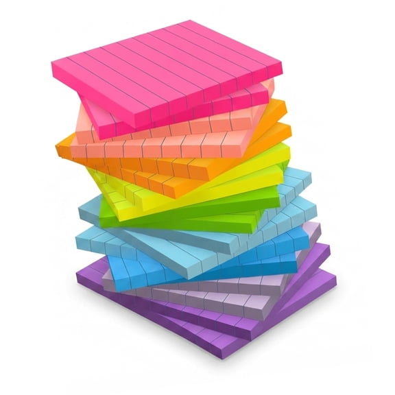 Lined Sticky Notes, 3x3 Inch Bright Ruled Post Stickies, Colorful Memo Pads for Desktop, Office,, and Home Organization, Super Sticking Power for Planners and Reminders, 18 Pads, Multicolor