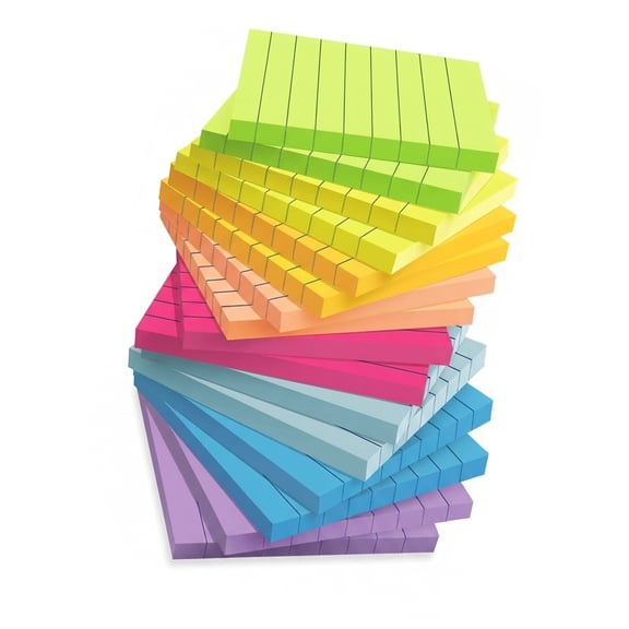 Lined Sticky Notes 3x3 Inch, Ruled Memo Pads with Strong Adhesive, Super Sticking Power for Windows and Doors, Easy to Write On for Office Home, 16 Pack, Multicolor
